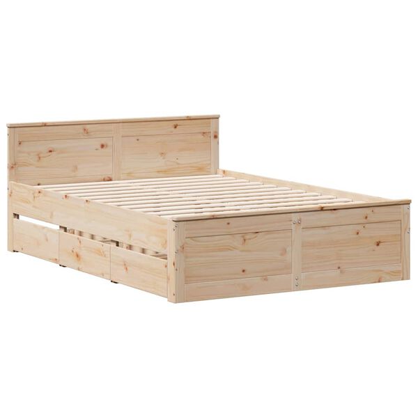 vidaXL Bed Frame without Mattress with Headboard 140x190 cm Solid Wood Pine