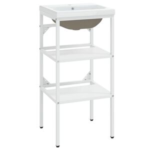 vidaXL Bathroom Washbasin Frame with Built-in Basin White Iron