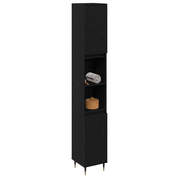 vidaXL Bathroom Cabinet Black Oak 30 x 30 x 190 cm Engineered Wood