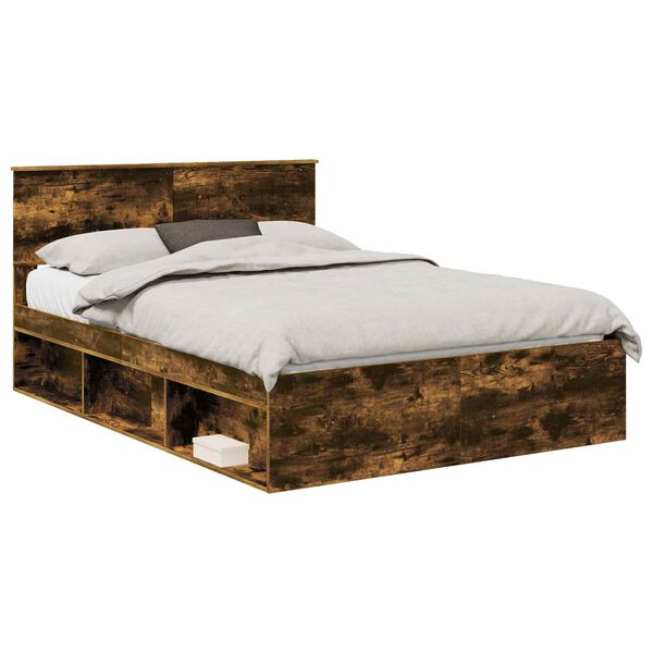 vidaXL Bed Frame Smoked Oak 135 x 190 cm Solid Pine Wood