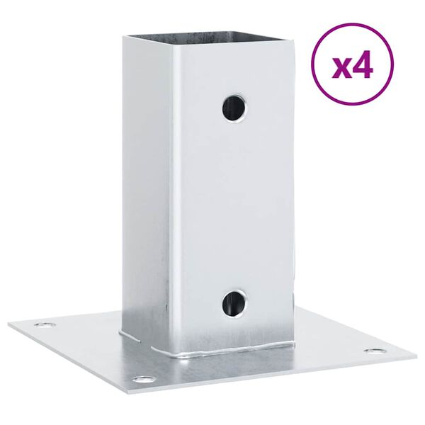 vidaXL Post Bases Square 4 pcs Silver 71x71 mm Galvanised Steel
