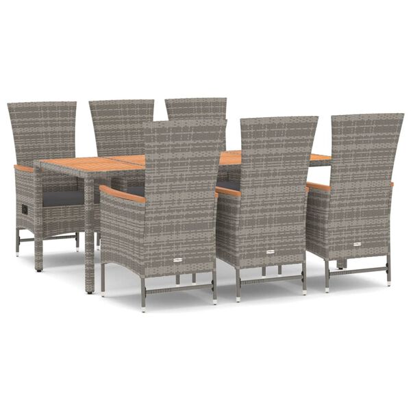 vidaXL 7 Piece Garden Dining Set Grey Poly Rattan&Solid Wood Acacia