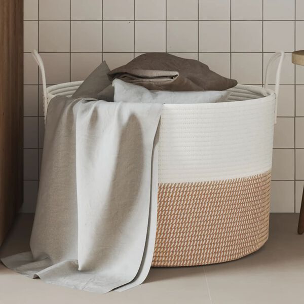 vidaXL Storage Basket Brown and White &Oslash;51x33 cm Cotton