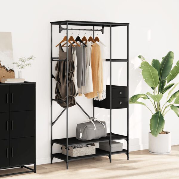 vidaXL Clothes Rack with Shelves Black Engineered Wood