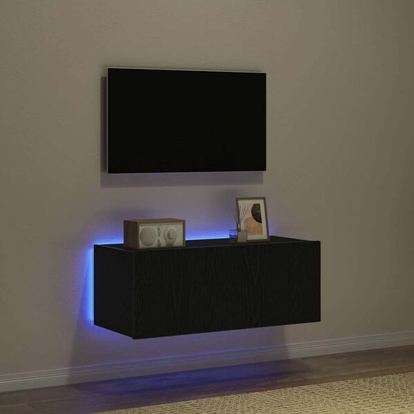 vidaXL TV Wall Cabinet Black Oak 80 x 35 x 31 cm Engineered Wood