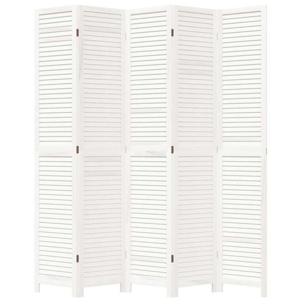 vidaXL Room Divider&nbsp;5 Panels White Solid Wood Paulownia