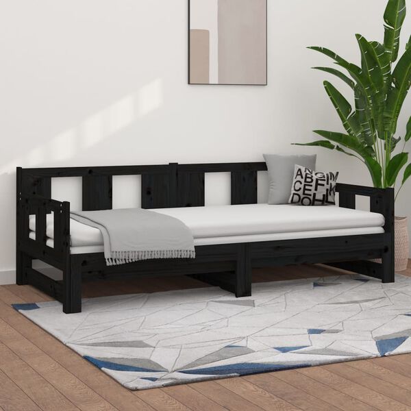 vidaXL Pull-out Day Bed without Mattress Black 2x(80x200) cm