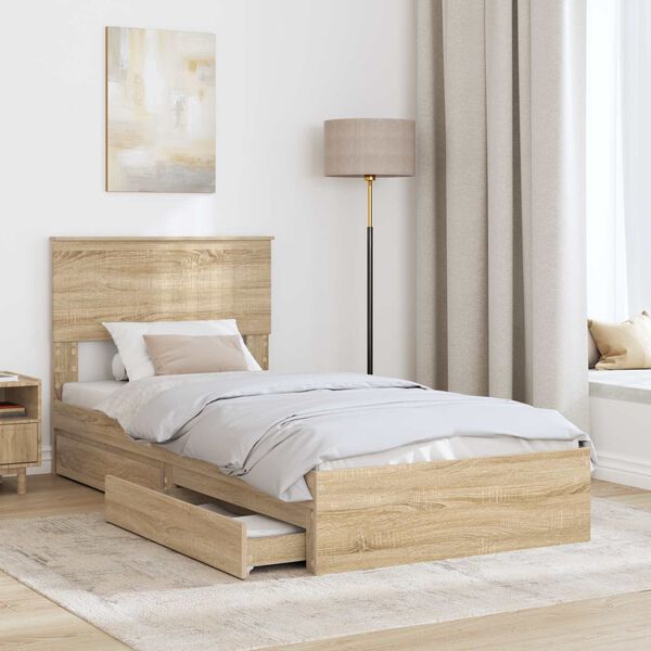 vidaXL Storage Bed with Drawer Sonoma Oak 90 x 190 cm Engineered Wood