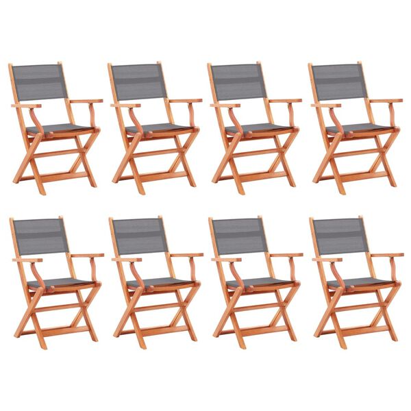 vidaXL Folding Garden Chairs 8 pcs Grey Solid Eucalyptus Wood&Textilene