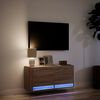 vidaXL TV Wall Cabinet with LED Lights Brown Oak 80x31x35 cm