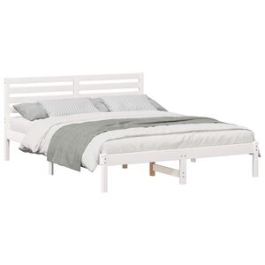 vidaXL Bed Frame with Headboard White 150 x 200 cm Solid Pine Wood