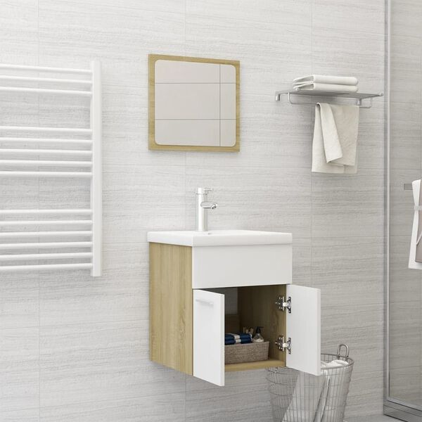 vidaXL Bathroom Furniture Set White and Sonoma Oak Engineered Wood