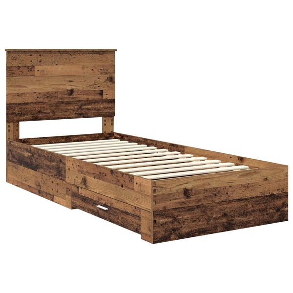 vidaXL Bed Frame with Headboard Old Wood 90 x 200 cm Engineered Wood
