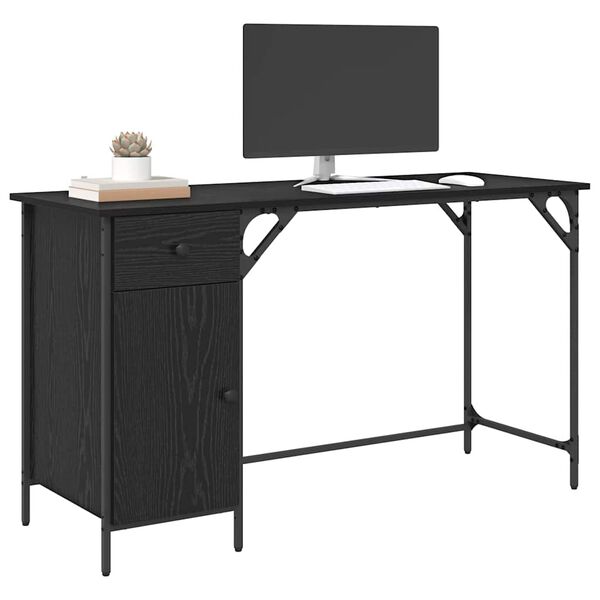 vidaXL Computer Desk Black Oak 131 x 48 x 75 cm Engineered Wood