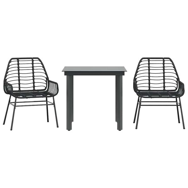 vidaXL 3 Piece Garden Dining Set Black Poly Rattan Glass