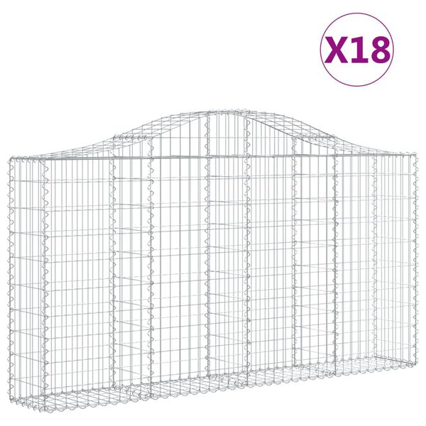 vidaXL Arched Gabion Baskets 18 pcs 200x30x100/120 cm Galvanised Iron