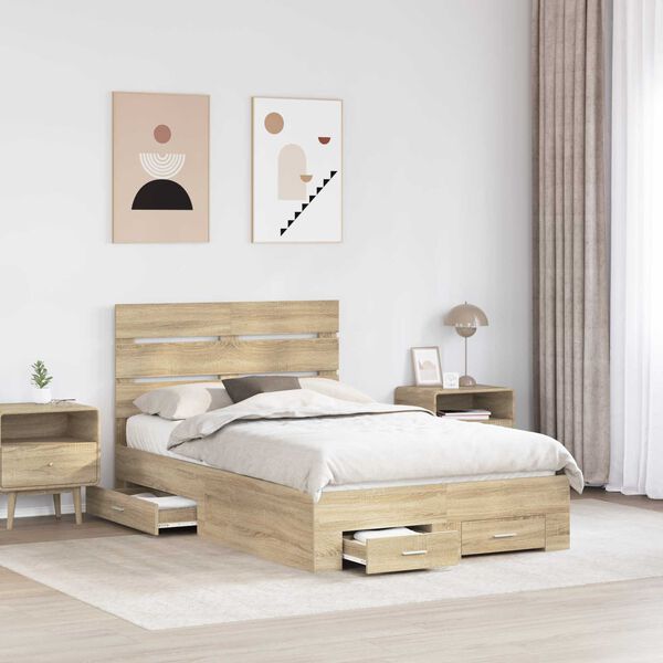 vidaXL Bed Frame with Drawer Sonoma Oak 120 x 200 cm Engineered Wood