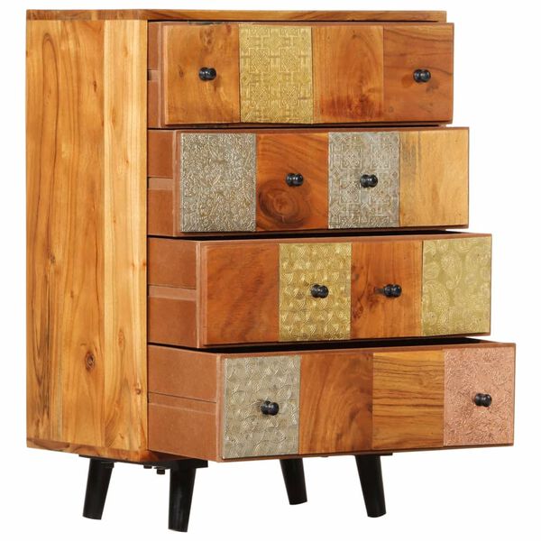 vidaXL Chest of Drawers 55x30x75 cm Solid Wood Acacia and Metal