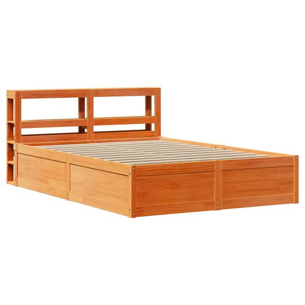 vidaXL Bed Frame with Headboard Wax Brown 140x190 cm Solid Wood Pine