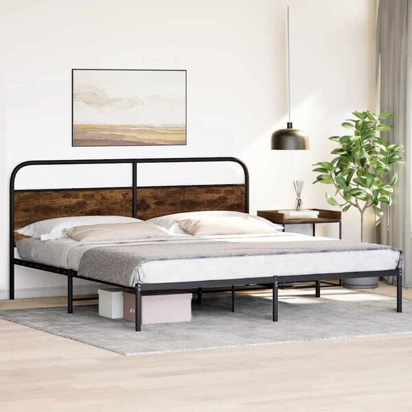 vidaXL Metal Bed Frame without Mattress Smoked Oak 200x200 cm