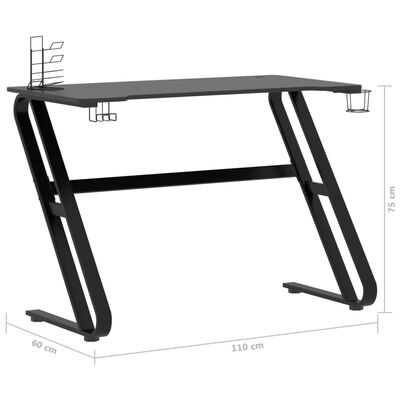 vidaXL Gaming Desk with ZZ Shape Legs Black 110x60x75 cm