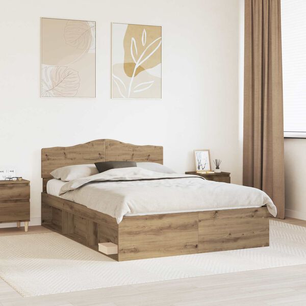 vidaXL Bed Frame Artisian Oak 150 x 200 cm Solid Pine Wood