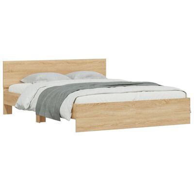 vidaXL Bed Frame with Headboard and LED Sonoma Oak 150x200 cm King Size