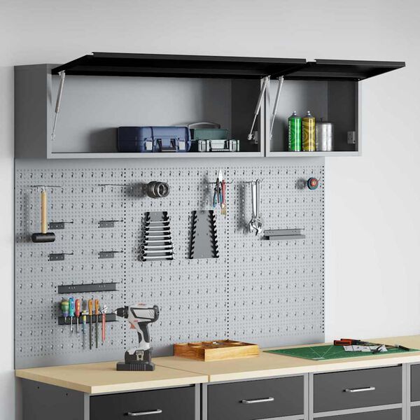 vidaXL Tool Cabinet and Pegboard Set 5 pcs Black 150 x 25 x 115 cm