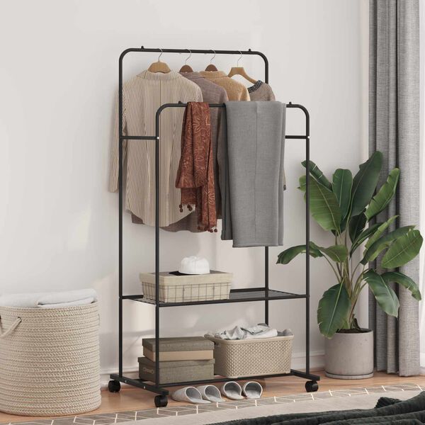 vidaXL Clothes Rack with Shelf with Wheel Black 80 x 53 x 156 cm