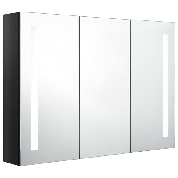 vidaXL LED Bathroom Mirror Cabinet 89x14x62 cm Shining Black