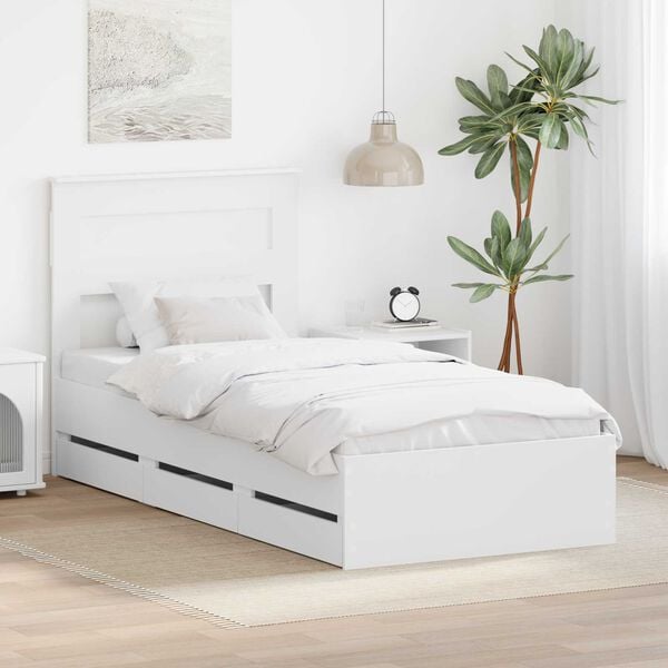 vidaXL Bed Frame with Drawer White 75 x 190 cm Engineer Wood