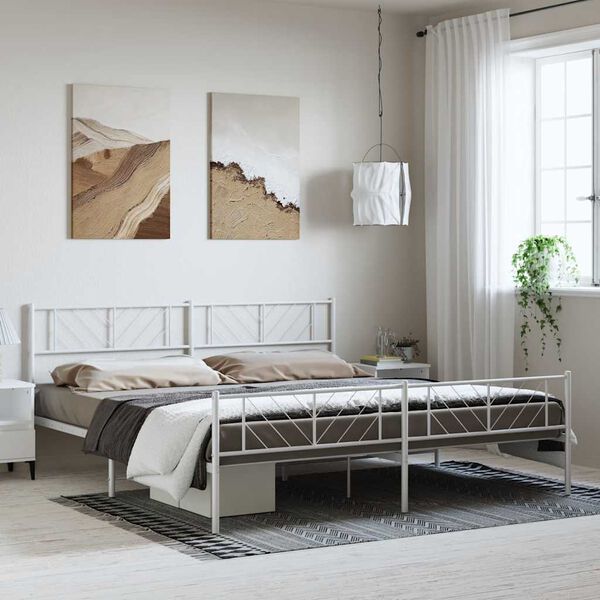 vidaXL Metal Bed Frame without Mattress with Footboard White 193x203cm
