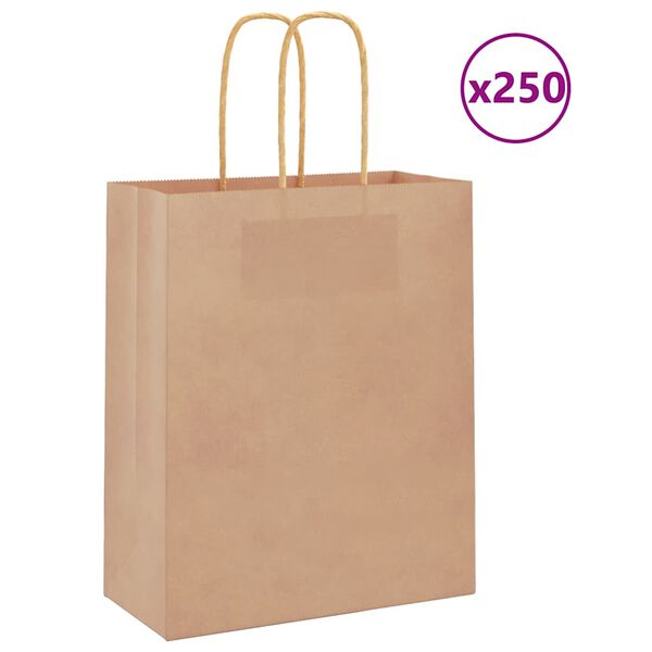 vidaXL Paper Bags 250 pcs with Handles Brown 18x8x22 cm