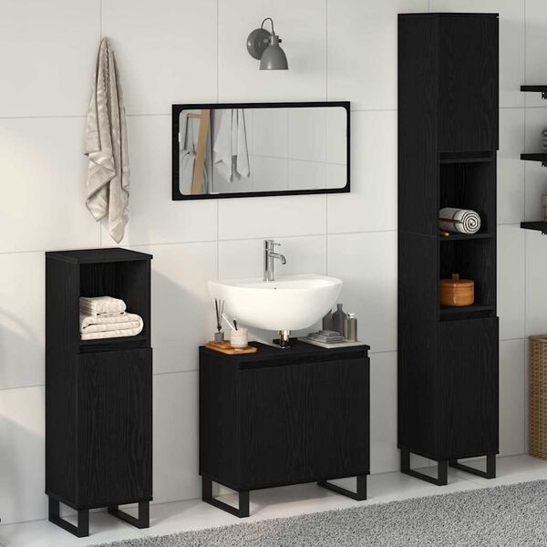 vidaXL Bathroom Furniture Set with Door 3 pcs Black 30 x 30 x 190 cm
