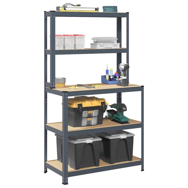 vidaXL 5-Layer Work Table with Shelves Anthracite Steel&Engineered Wood