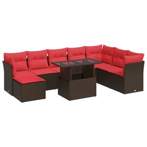 vidaXL 9 Piece Garden Sofa Set with Cushions Brown Poly Rattan Acacia