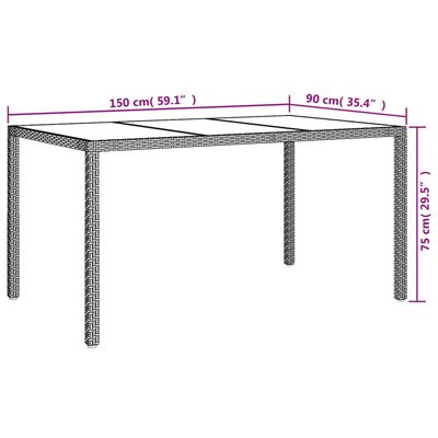vidaXL Garden Table 150x90x75 cm Tempered Glass and Poly Rattan Beige