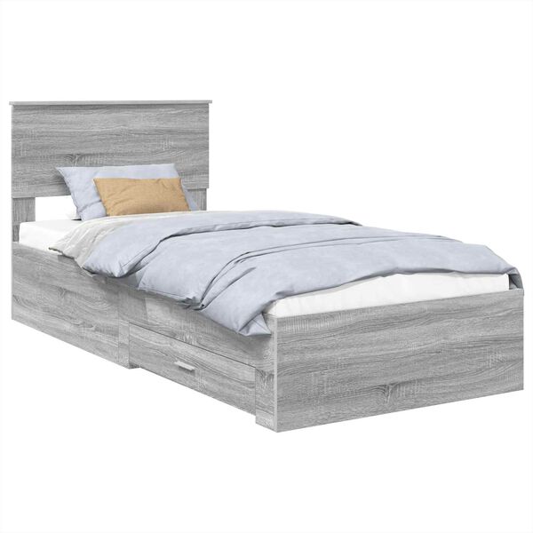 vidaXL Bed Frame with Drawer Grey Sonoma 100 x 200 cm Engineered Wood
