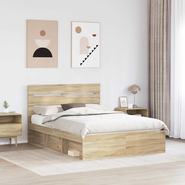 vidaXL Bed Frame with Headboard Sonoma 140 x 190 cm Solid Pine Wood