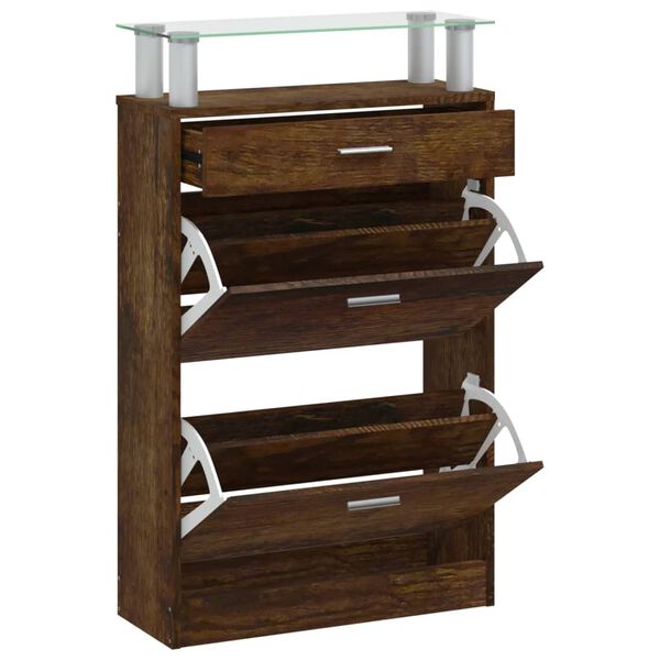 vidaXL Shoe Cabinet Smoked Oak 63x24x104 cm Engineered Wood