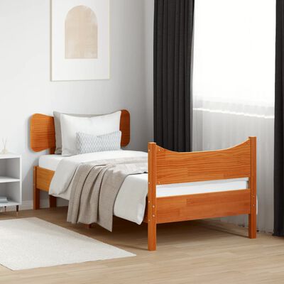 vidaXL Bed Frame with Headboard Wax Brown 90x190 cm Single Solid Wood Pine