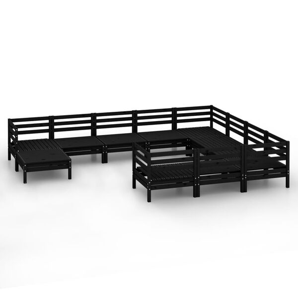 vidaXL 11 Piece Garden Lounge Set Black Solid Wood Pine