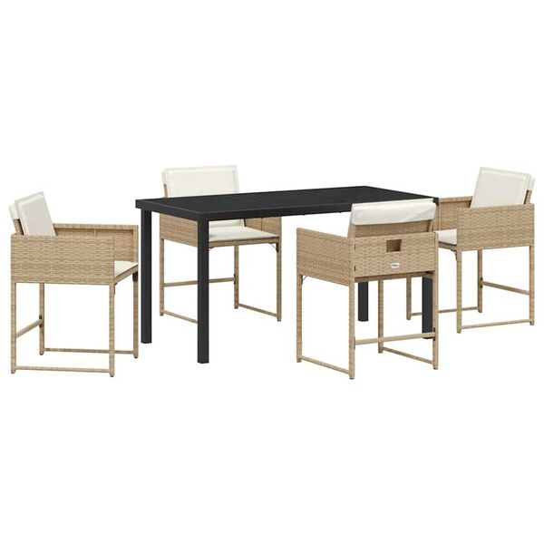 vidaXL Garden Dining Set 5 pcs Beige Poly Rattan