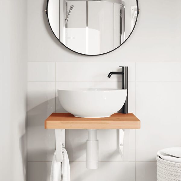 vidaXL Basin Shelf Wall Mounted Steel and Solid Wood Beech