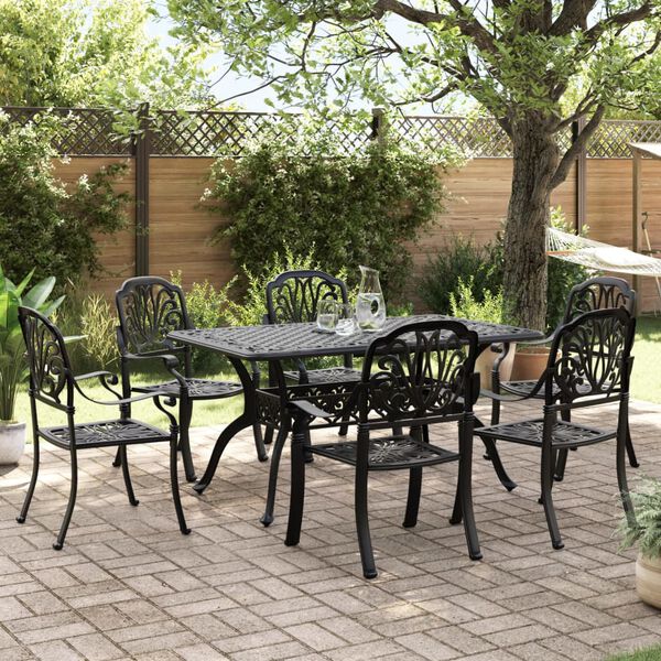 vidaXL 7 Piece Garden Dining Set Black Cast Aluminium