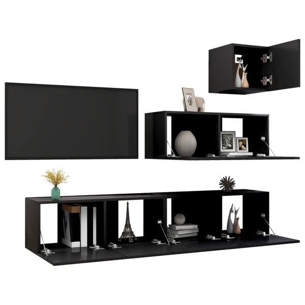 vidaXL 4 Piece TV Cabinet Set Black Engineered Wood