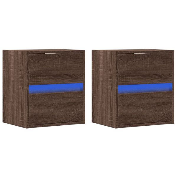 vidaXL TV Wall Cabinets with LED Lights 2 pcs Brown Oak 41x31x45 cm