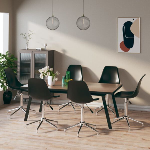 vidaXL Swivel Dining Chairs 6 pcs Black PP