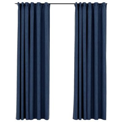 vidaXL Linen-Look Blackout Curtains with Hooks 2 pcs Blue 140x225 cm