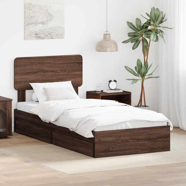 vidaXL Storage Bed with Drawer Brown Oak 75 x 190 cm Engineered Wood